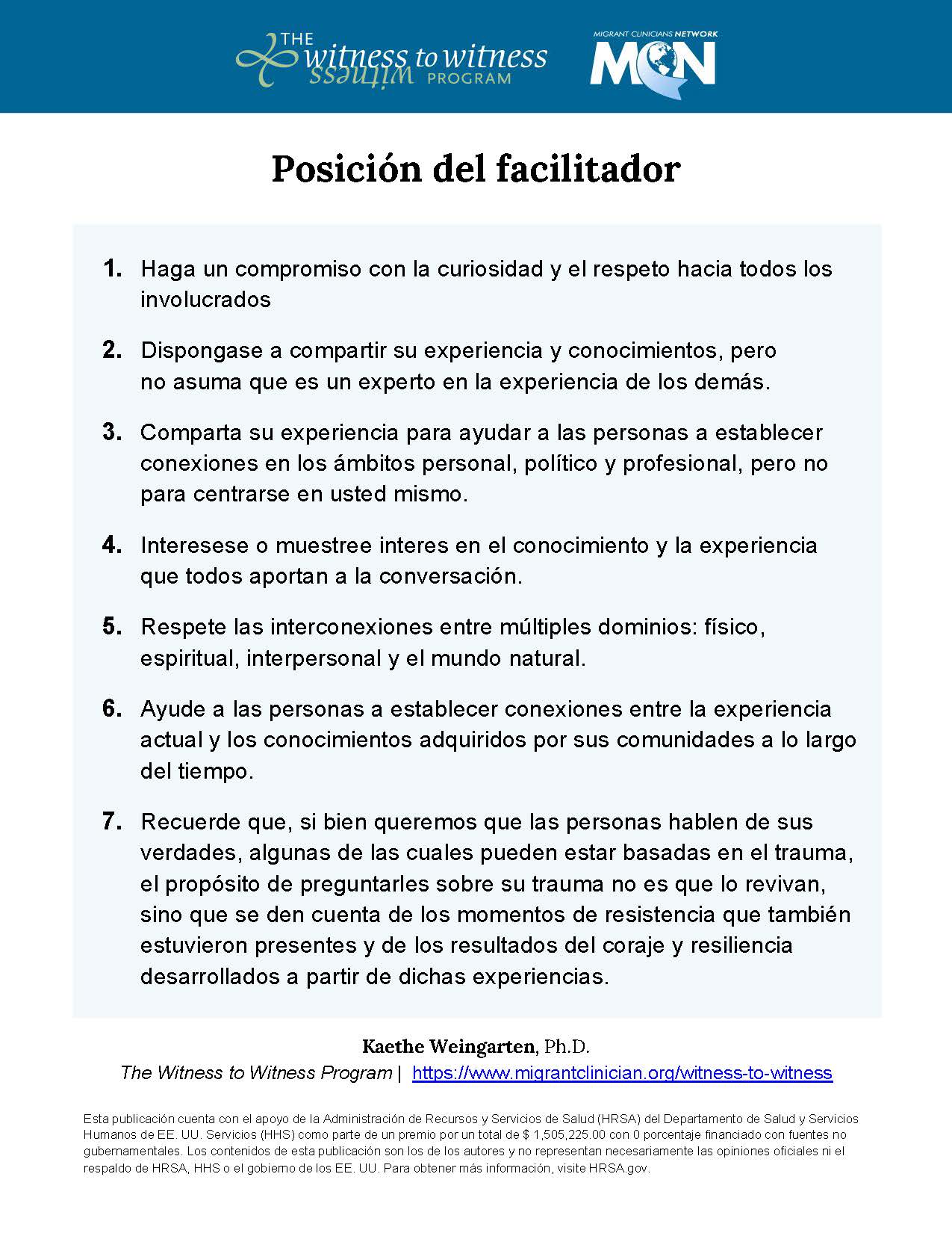 Posición del facilitador Posición del facilitador