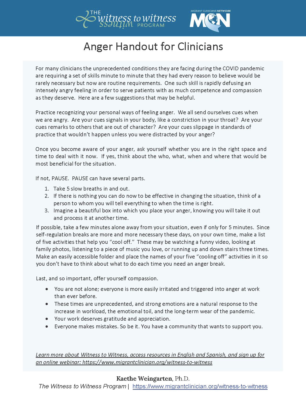 Anger Handout for Clinicians