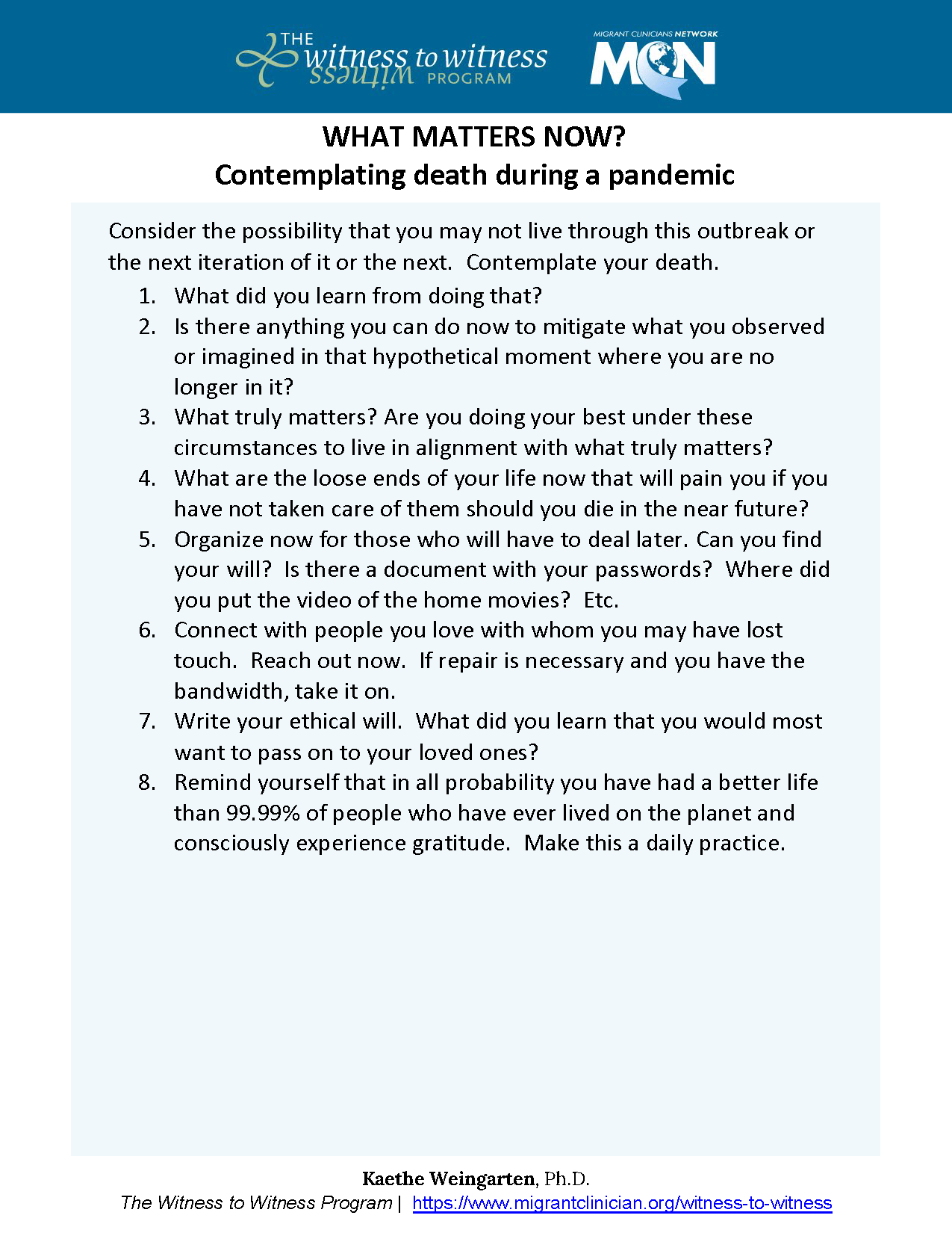 What Matters Now? Contemplating Death During a Pandemic