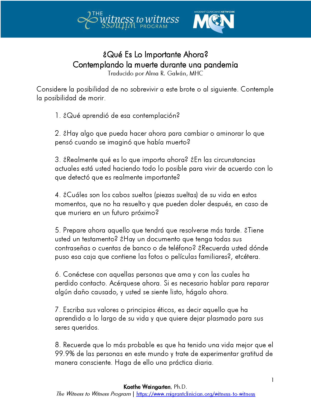 ¿Qué Es Lo Importante Ahora? Contemplando la muerte durante una pandemia