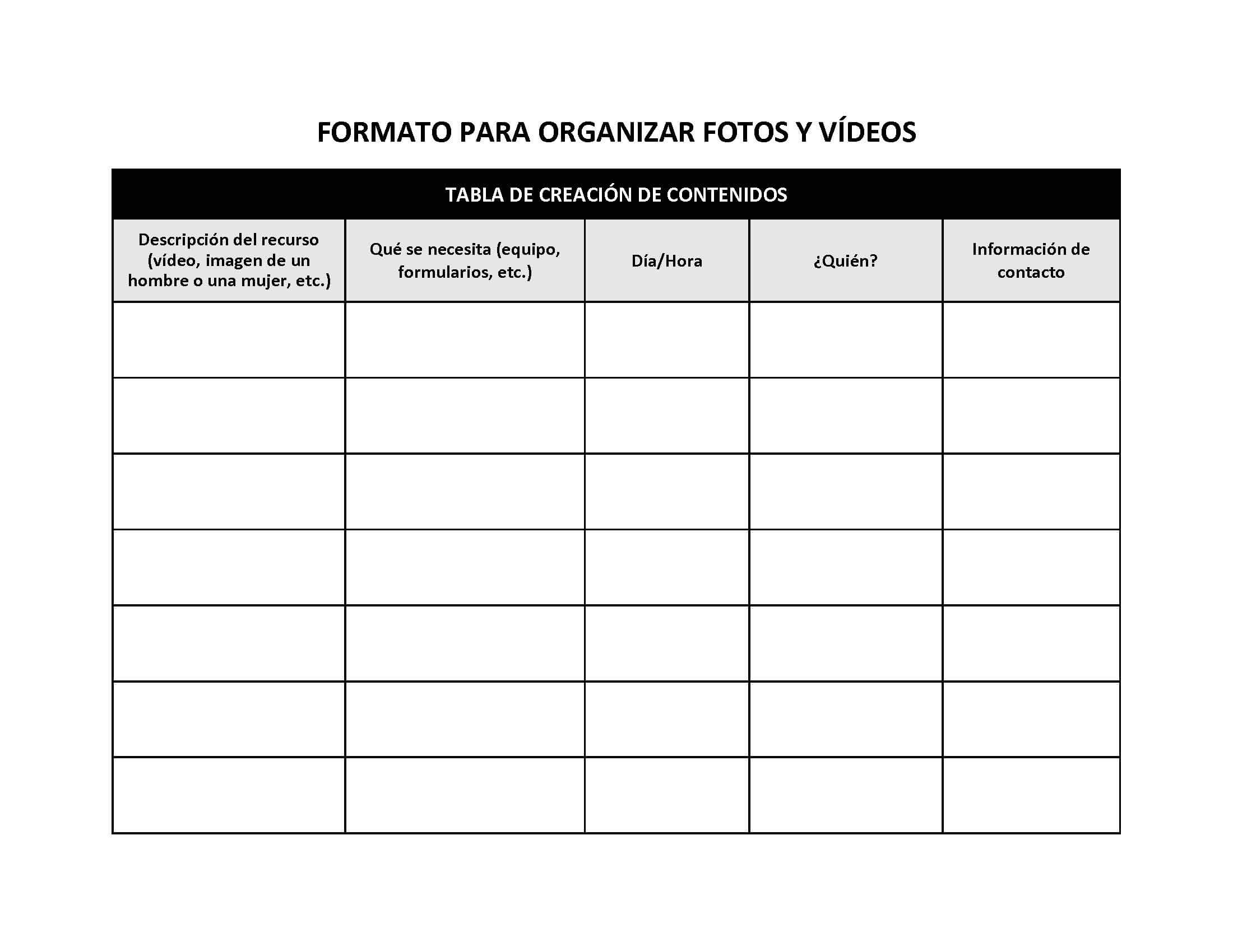 Formato para organizar Fotos y Videos