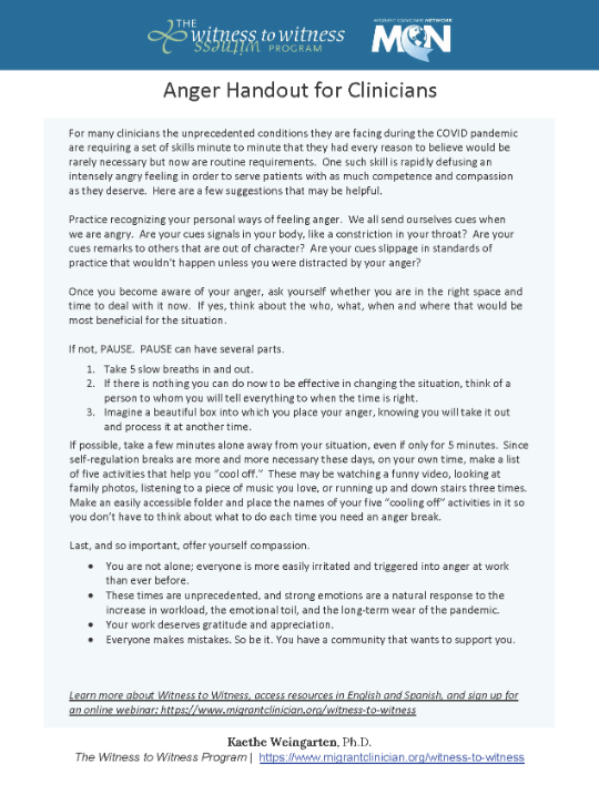 Dealing with Anger for Clinicians - Handout