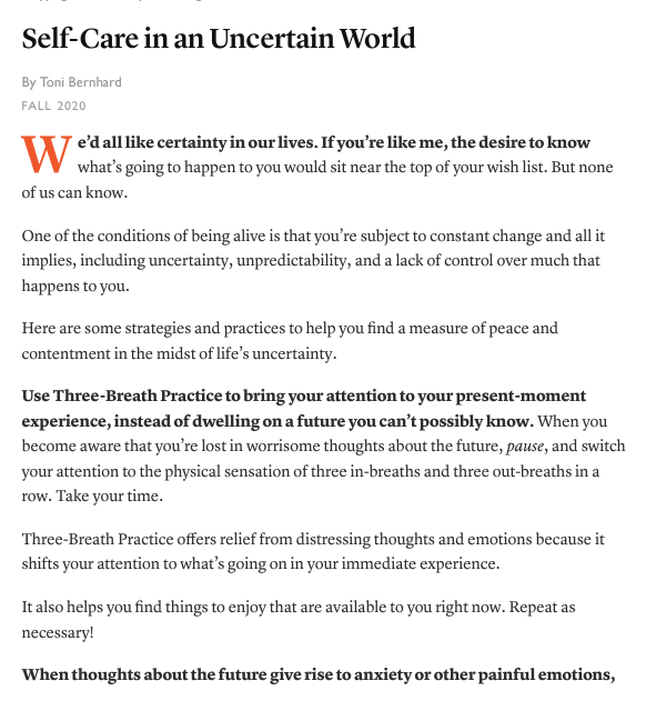 Self-care in an Uncertain World