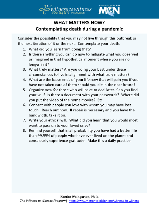 What Matters Now? Contemplating Death during a pandemic
